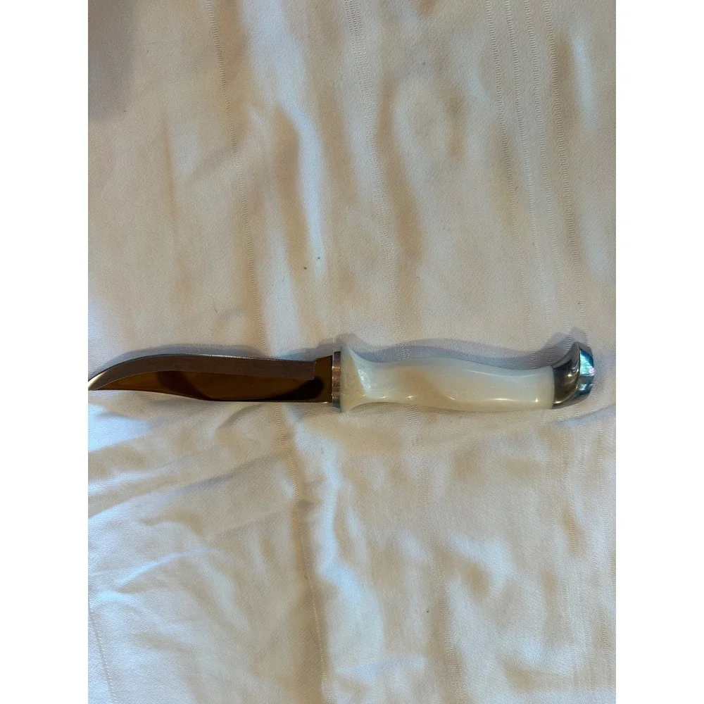 Cutco Hunting Knife 1769 KG White Pearl Handle Brown Leather Sheath Excellent